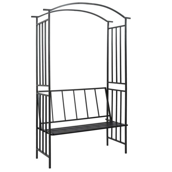 Berkfield Garden Arch with Bench Black 128x50x207 cm Iron