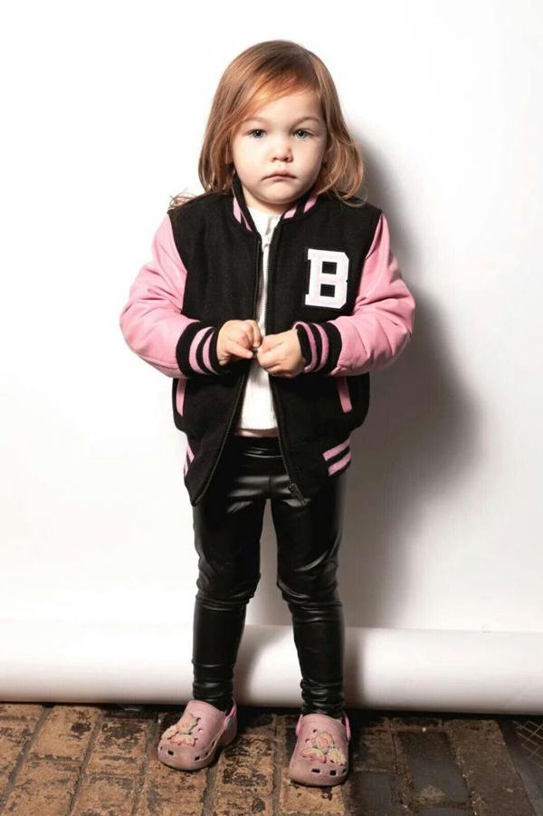 Infinity Leather Kids Varsity Black & Pink Bomber Jacket with Real Leather Sleeves 3-13 yrs