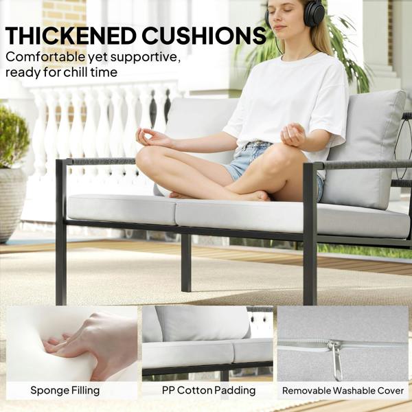 Wyld Haus Cosneri Metal Light Grey 4 Seater Garden Sofa Set with 2 Coffee Tables