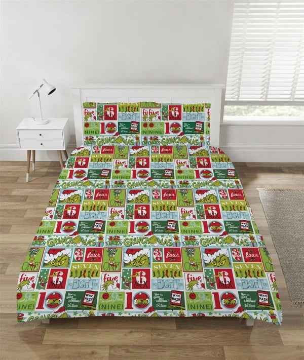 HomeSpace Direct The Grinch 12 Days of Christmas Duvet Cover Set Bedding