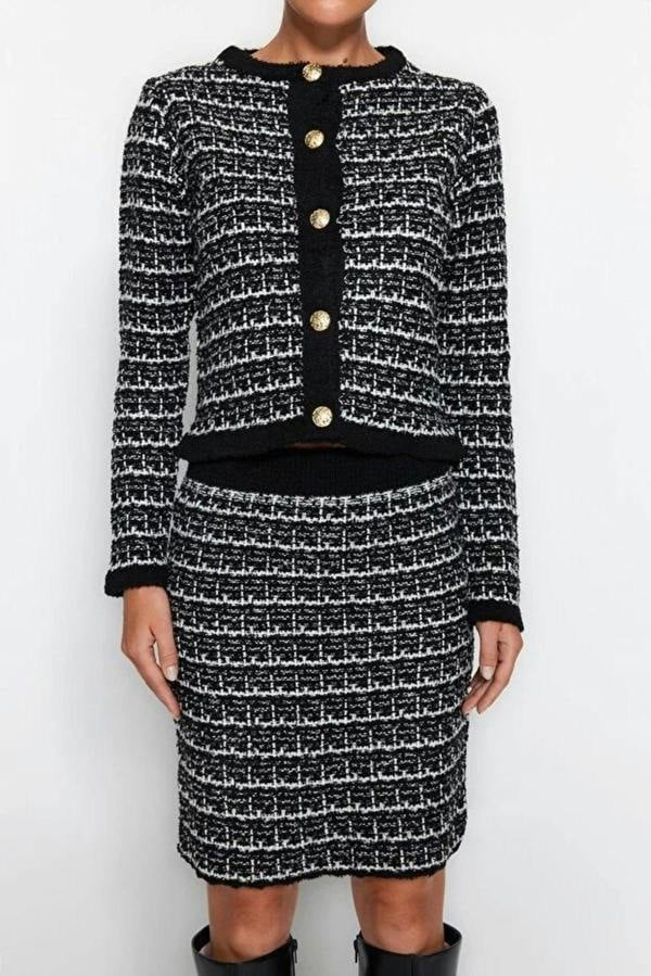 WOVCOR 2-Piece Soft Texture Knit Cardigan & Skirt Set