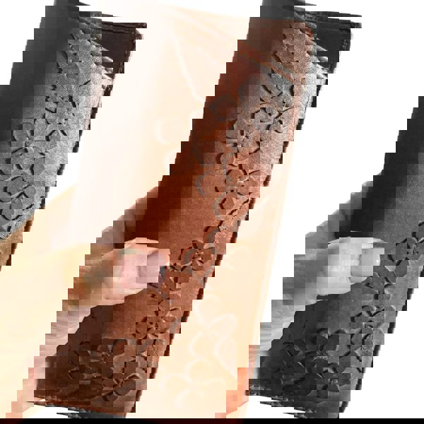 Mala Leather Wild Bloom Floral Classic Tan Leather Glasses Case