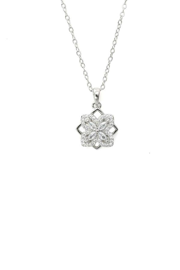 Say It With CZ Flower Moving Stone Necklace - Silver