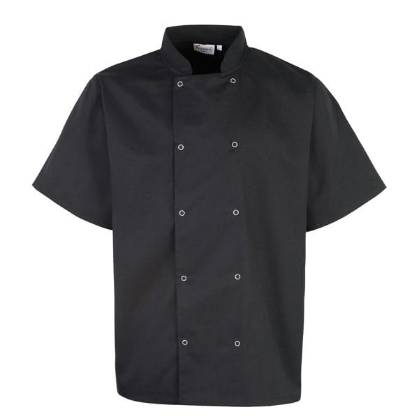 Premier Unisex Adult Stud Front Short-Sleeved Chef Jacket - Black