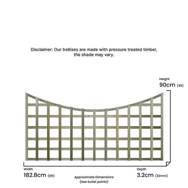 Premier Garden Supplies Standard Concave Top Fence Panel Topper Garden Trellis 6ft x 1-5ft Curved Privacy Lattice Panels for Fencing, Pergola, Patio - Wood - 3, 4 or 5