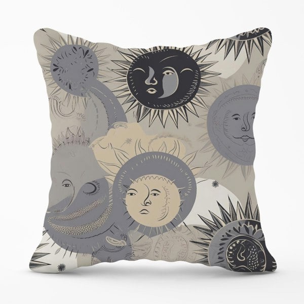 Warren Reed Grey Black Abstract Moon and Sun Cushions