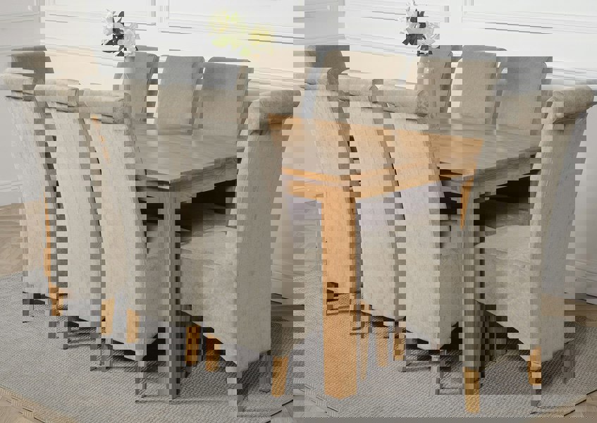 That's Furniture Oslo 180 x 90cm Large Oak Dining Set with Montana Fabric Chairs