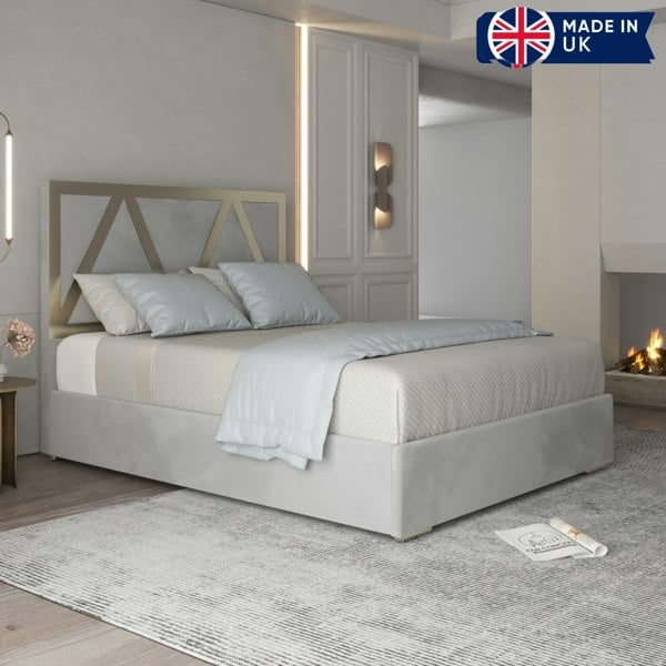 Casa Magna Alison Upholstered Soft Velvet Metal Bed Frame - Grey