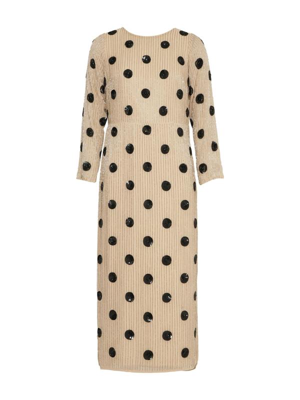 Rose & Nancy Merrin Ivory Polka Dot Hand Beaded Midi Dress