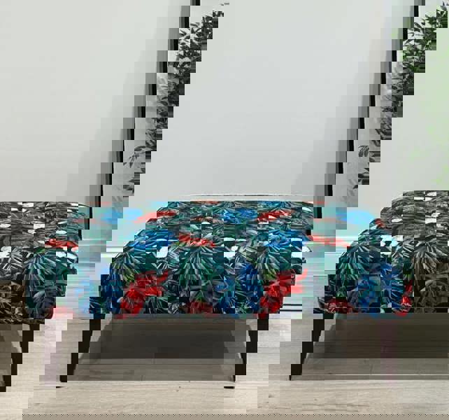Blue jungle floral footstool pouffe footrest table or coffee table - ISTOOLS