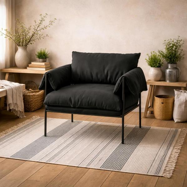 Wyld Haus Wardour Minimalist Black Houseweave  Armchair Metal Legs