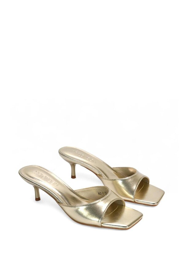 XY LONDON Square Toe Kitten Heel Slip On Heeled Sandal Mules