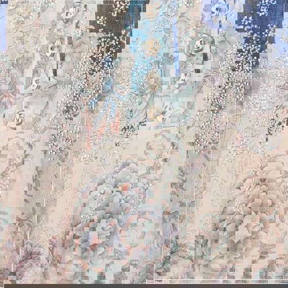 Blue | Floral Collarless Short Sleeve Blouse
