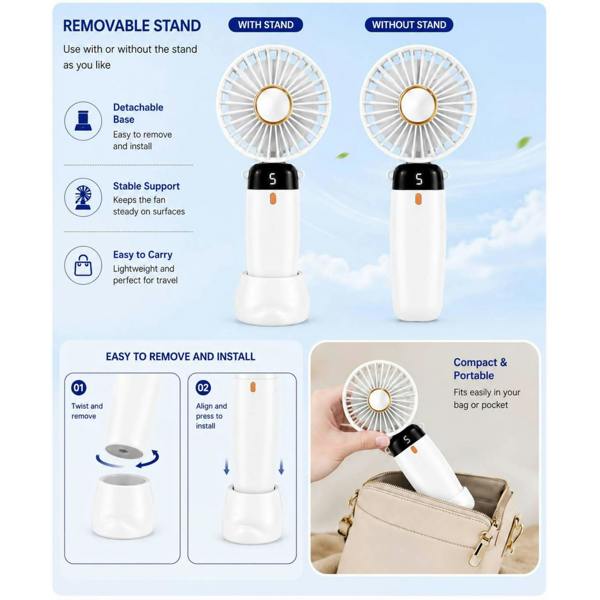 Dyzi Portable Handheld Mini Fan Rechargeable with Stand USB C 3 Speed