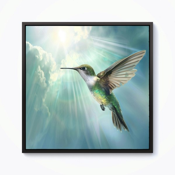 Warren Reed Hummingbird In A Beautiful Sky Framed Canvas