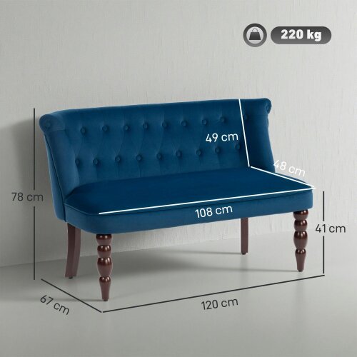 Wyld Haus Layono Dark Blue Velvet Diamond Button Tufted Wingback 2 Seater Sofa