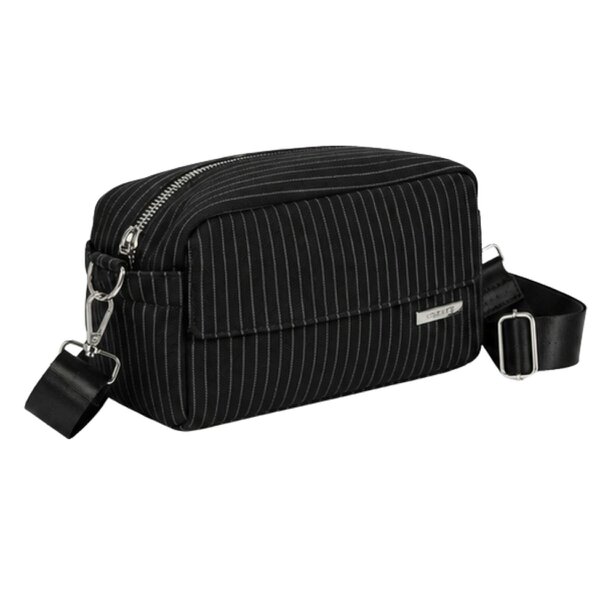 Lorenz Striped Waxed Feel Crossbody Bag - Black