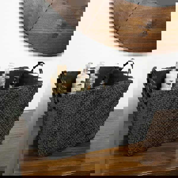 JVL Metro Rectangular Fabric Storage Baskets with Handles for Home Organisation, Black