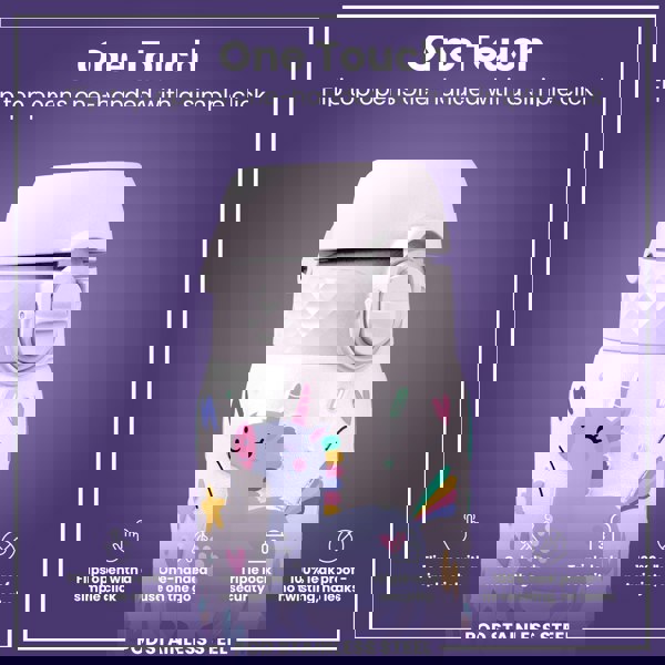 ION8 Leak Proof Kids Water Bottle, Stainless Steel, Unicorns, 400ml (13oz)