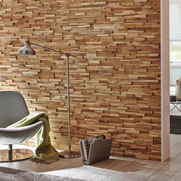 Wallsupply UltraWood Firenze Solid Teak Wood Panels, Wall Cladding 3D Interlocking Tiles, 10pcs 0.9m²