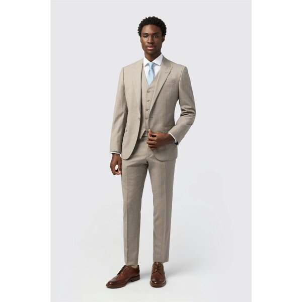Alexandre Silver Alexandre Tailored Fit Italian Oatmeal Blue Check Jacket