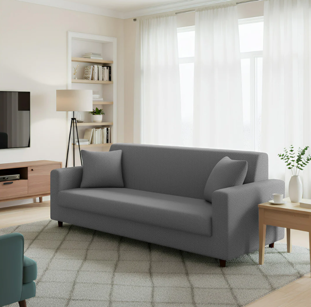 Anyseat 3 Seater Sofa Cover Plain Grey Style and Protection For Living Room Sofa Chair Elastic Stretchable Slipcover
