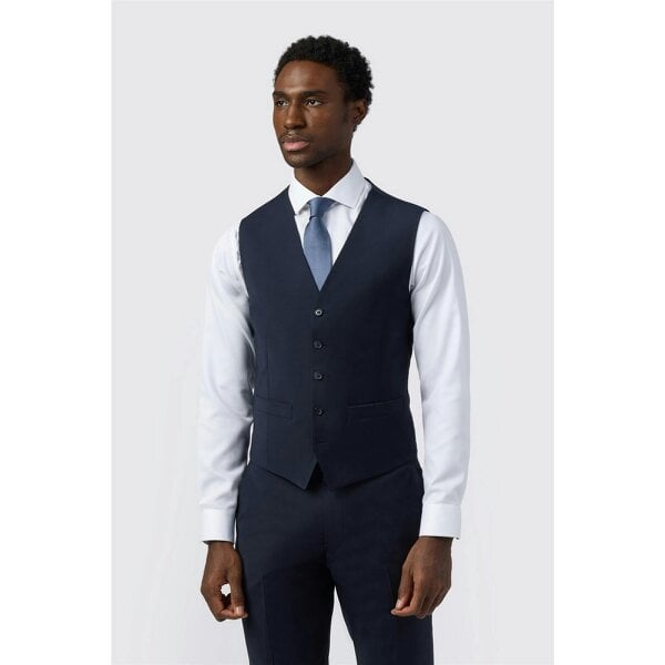 Alexandre Silver Alexandre Slim Fit Navy Wool Blend Stretch Waistcoat