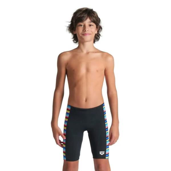 Arena Boys Racing Stripe Swim Jammer black trunks with colorful stripes
