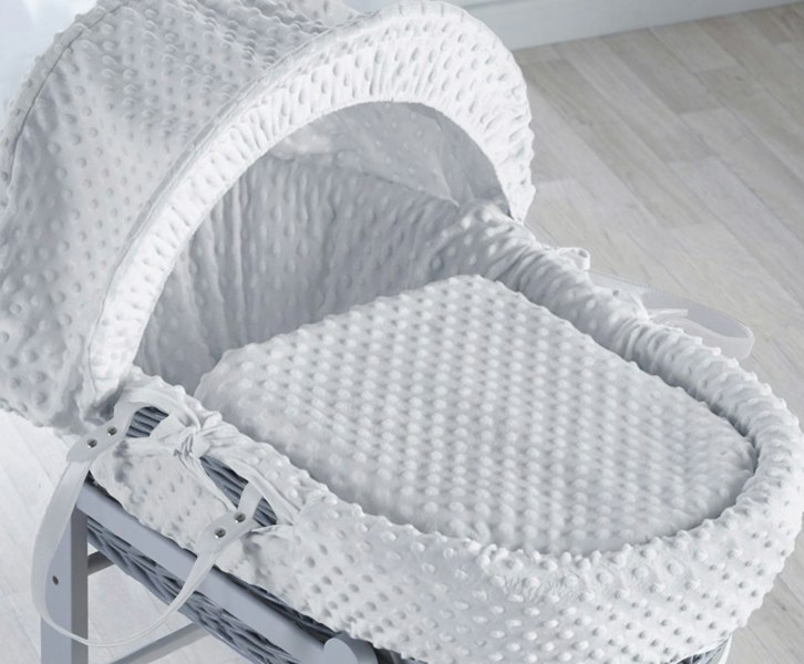 Kinder Valley White Teddy Wash Day Grey Wicker Moses Basket