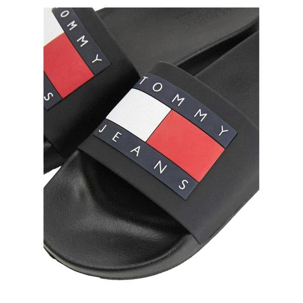 Tommy Jeans Mens Flag Logo Moulded Footbed Sliders - Black - 