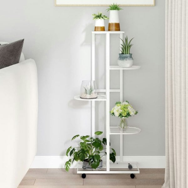 Berkfield 5-Floor Flower Stand with Wheels 44x23x100 cm White Iron