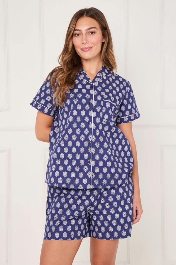 Elaina Fashion Women’s 100% Cotton Button-Up PJ Shorts Set with Pockets