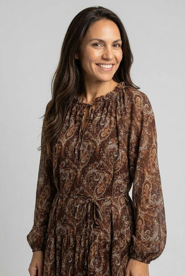 Izabel London Abstract Long Sleeve Tiered Midi Dress