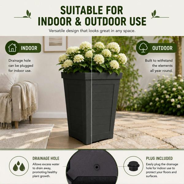 Nicoman Savana Black Plank Recycled Rubber Plant Pot
