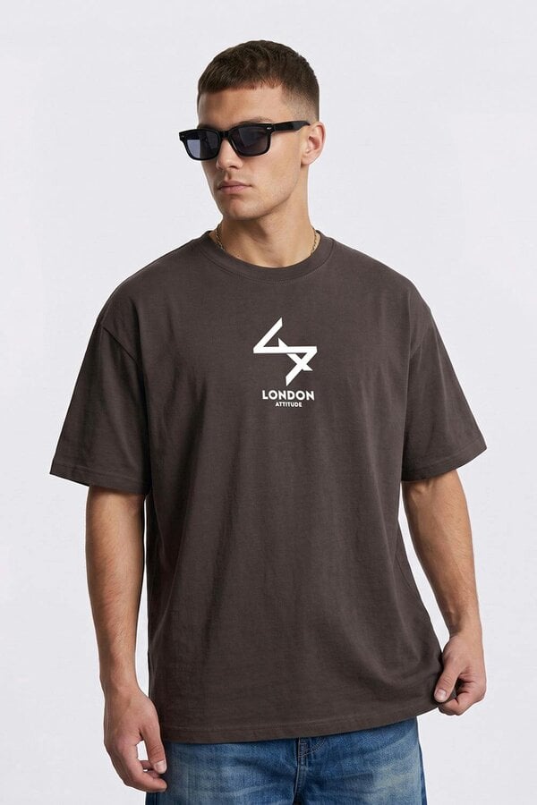 London Attitude Push Your Limits Oversized Heavyweight T-Shirt in White Print