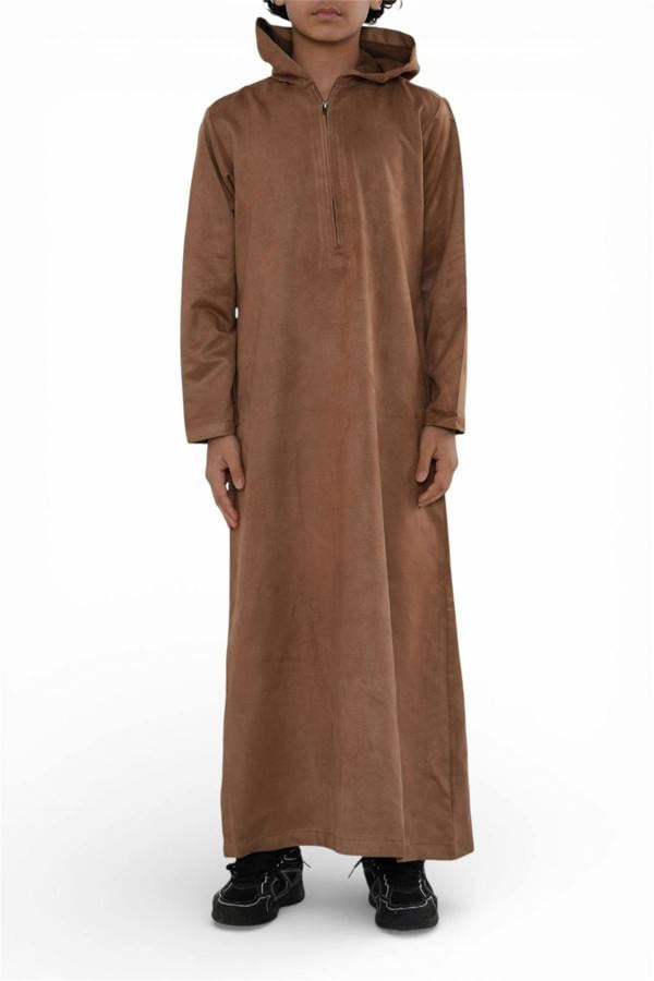 Infinity Leather Kids Boys Hooded Eid Moroccan Jubba Robe Ramadan Eid Thobe - K-HM12