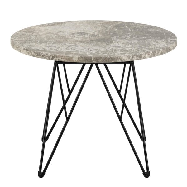 Wyld Haus Toulouse Grey Marble Effect Side Table Black Steel Base