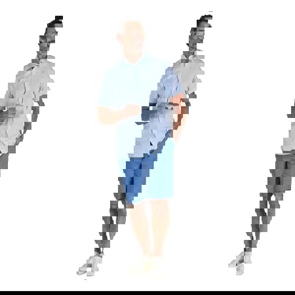 Raging Bull Mens Bournemouth Stripe Linen Short-Sleeved Shirt - Sky Blue - 