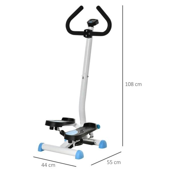 Blue twister stepper with dual pedals and U-shaped handlebars, size shown
