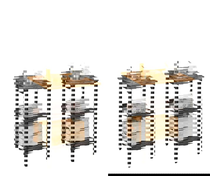 Modcraft Set of 2 Industrial Side Tables – Rustic Brown & Black Nightstands with Adjustable Mesh Shelves