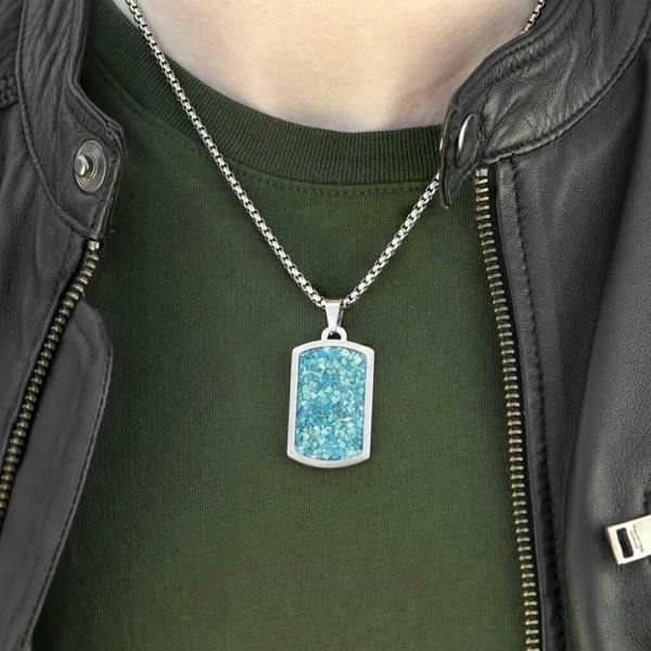 Personalised Men's Blue Turquoise Dog Tag Necklace - close-up detail