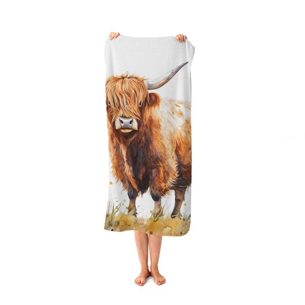 Warren Reed Watercolour Highland Cow Beach Towel