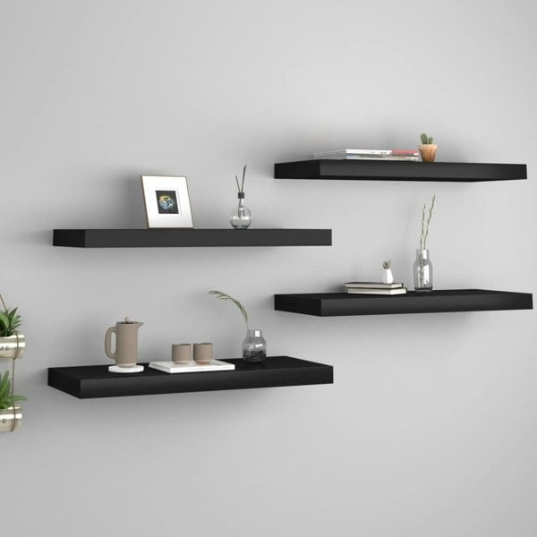 Berkfield Floating Wall Shelves 4 pcs Black 60x23.5x3.8 cm MDF