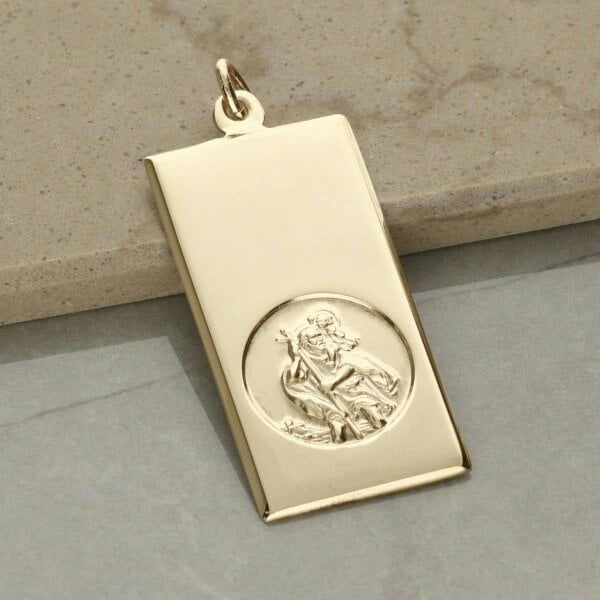 Christopher James of London 9ct Yellow Gold Large St Christopher Ingot With Optional Engraving and Chain