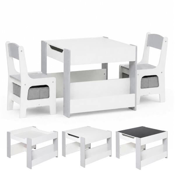 Dekko Kids Table and Chairs Set 2-in-1 Flip Top Storage Activity Play Study Grey