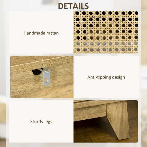 Wyld Haus Vini Raba Natural Wood Bedside Table With Rattan Drawer and Door