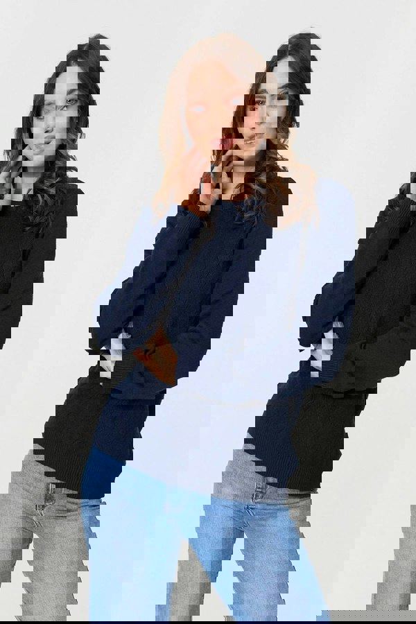 Navy | Textured Knitted Long Sleeve Jumper
