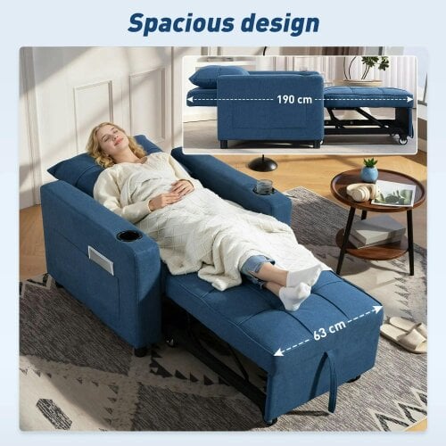 Wyld Haus Norapa Fabric Dark Blue 3 In One Convertible Single Sofa Bed