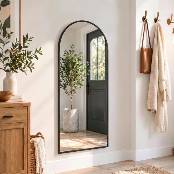 HOMCOM 40 x 110 cm Full Length Hanging Mirror, Arched Mirror, Black