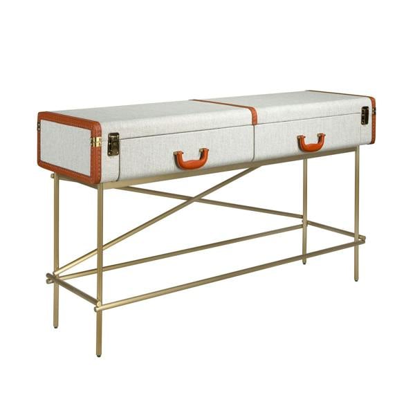 Angel Cerdá Rectangular Console Table, Fabric, Walnut and Golden Polished Steel 3271